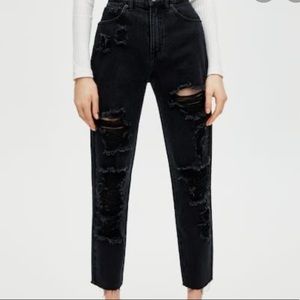 PULL & BEAR black ripped mom jeans -ORIGINAL-